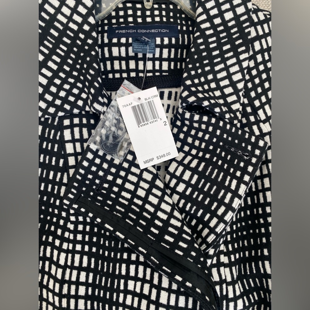 NWT French Connection Black & Cream Geometric Mod Coat $348